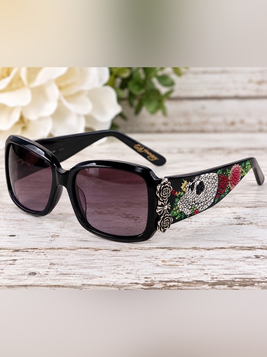 Ed Hardy Accessories - Vintage Ed Hardy Rose and Skull Swarovski Crystal Sunglasses.